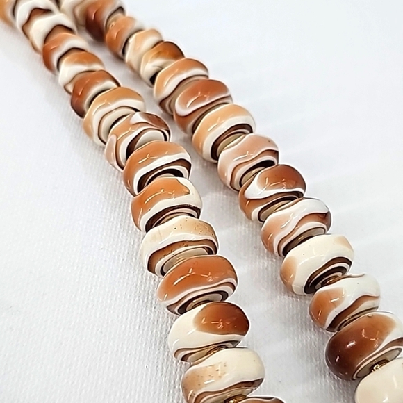 Chico's Long Rustic Stone Statement Necklace w Faux Leather Fringe & Gold Chain - Picture 5 of 13